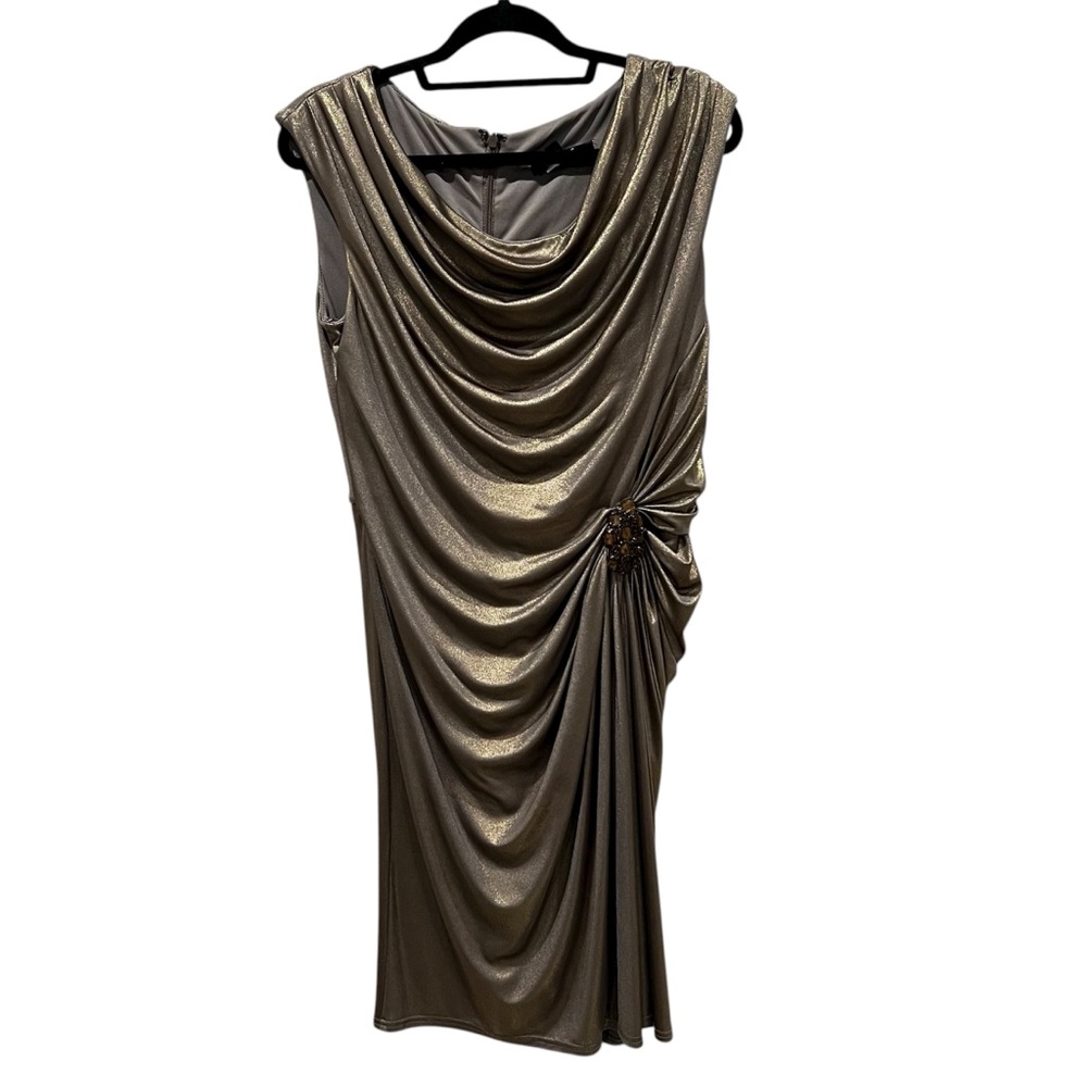 Tadashi Shoji Metallic Gold Draped dress